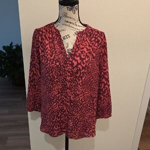 NYDJ Pink And Burgundy Abstract Blouse
